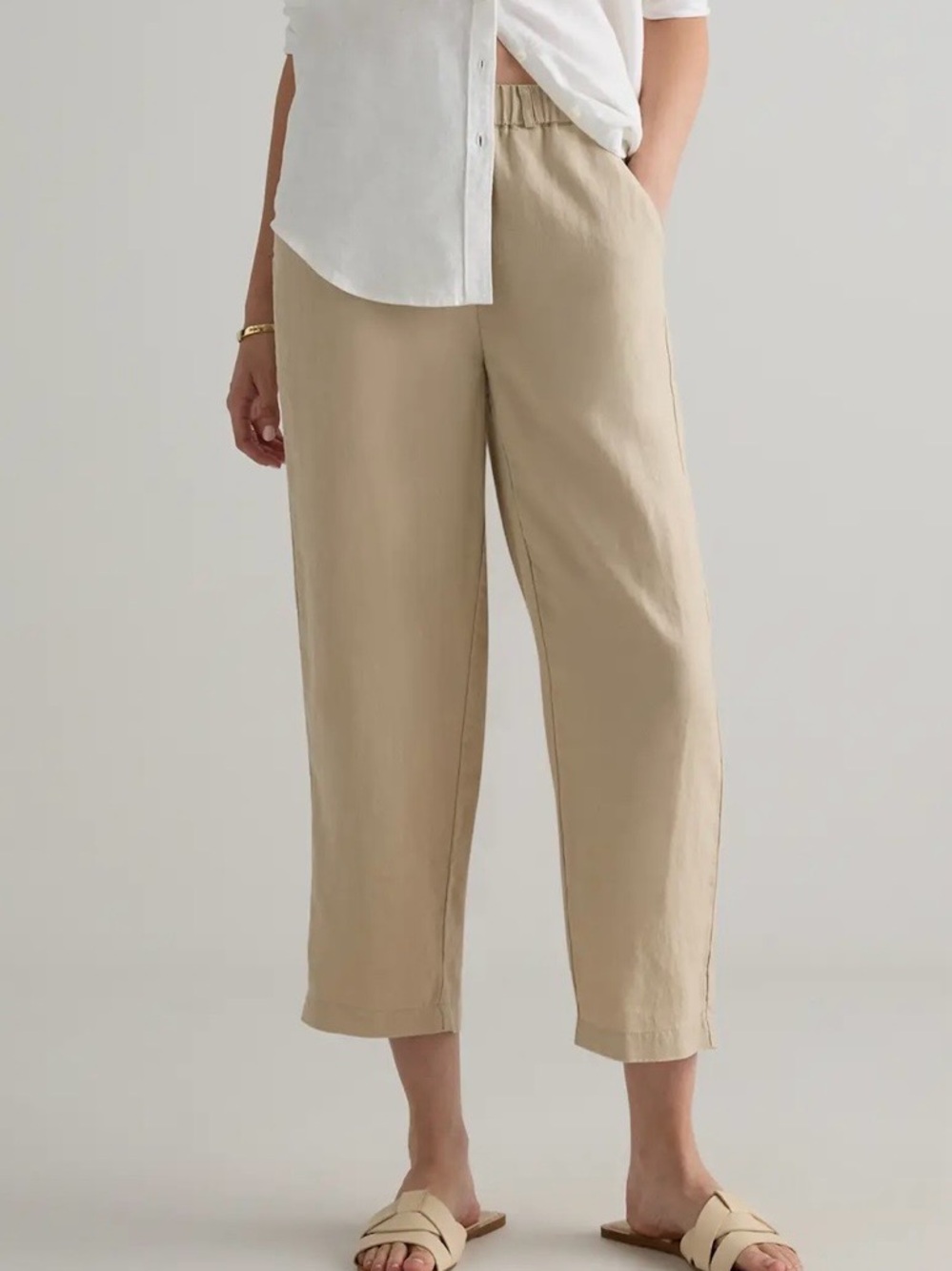Quince Elastic-Waist Cropped Wide-Leg Pants